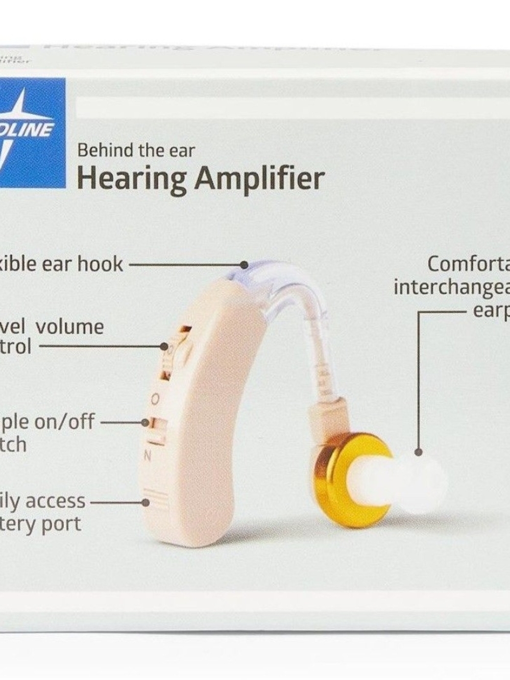 MEDLINE Hearing Amplifier Fits Behind the Ear Flexible Ear Hook New